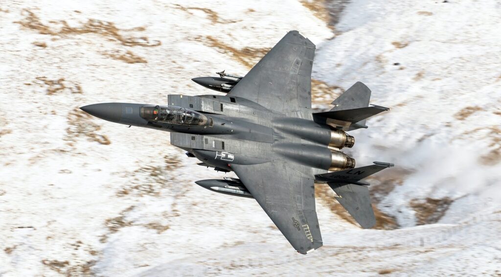 F-15 fighter in low-level maneuvers